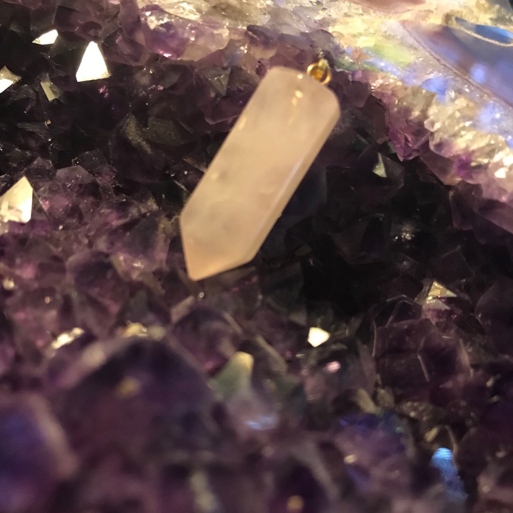 New-Rose Quartz Crystal Point Pendant